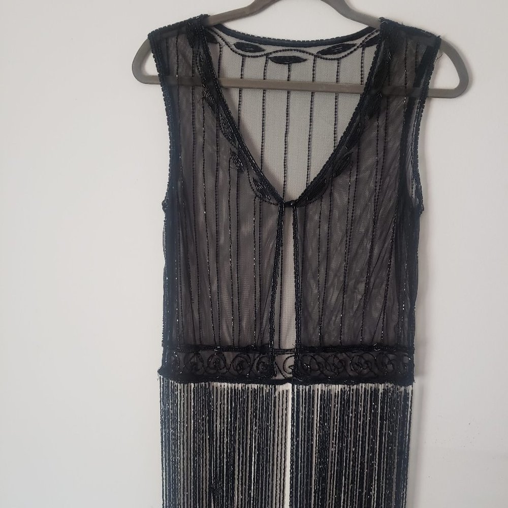 1920's Black Beaded Overlay Dress